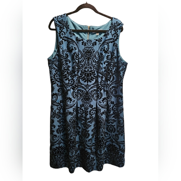 Danny & Nicole Dresses & Skirts - Danny & Nicole Teal and Black Flocked Sheath Dress, 18W